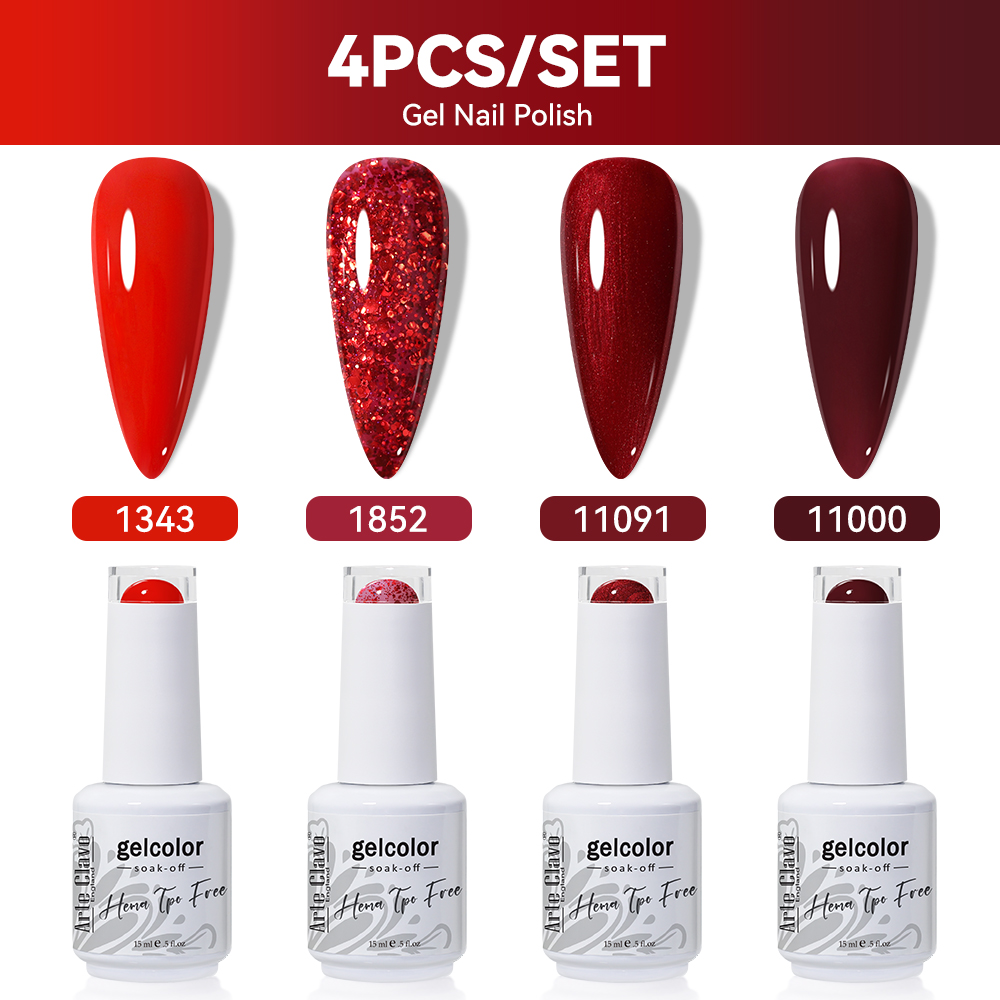 Nail Art Red Wine - อาร์เต้ คลาวโกร์ ชุดยาทาเล็บเจล 4 ชิ้น/เซ็ต ขนาด