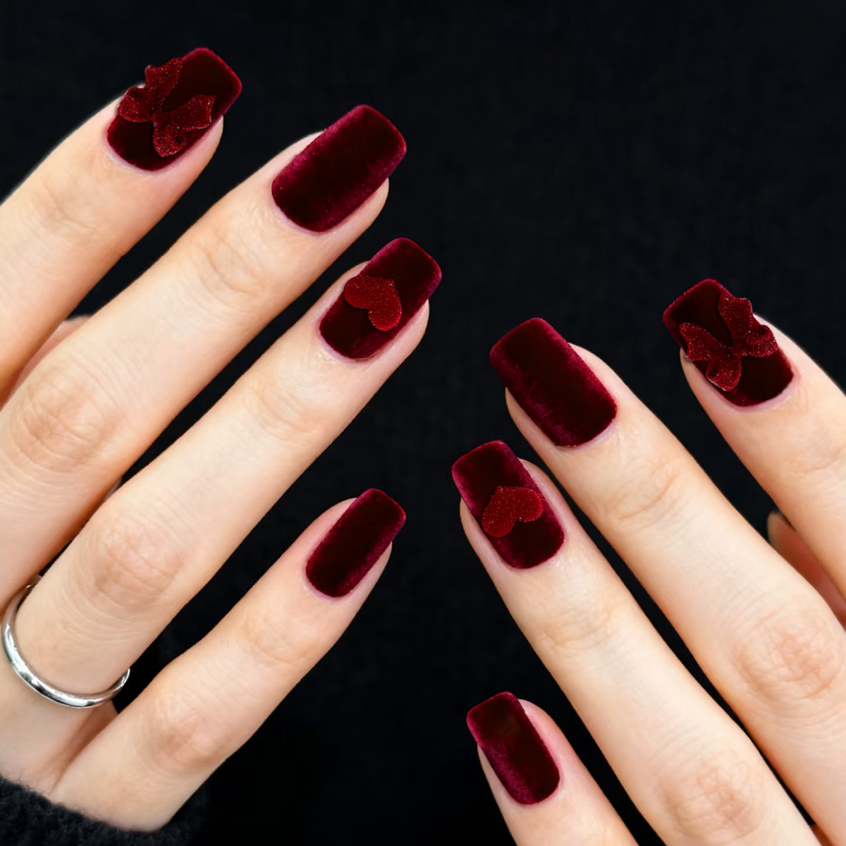 ปลายเล็บปลอมสีแดงไวน์แบบเต็มเล - Nail Art Red Wine บทวิจารณ์และราคา