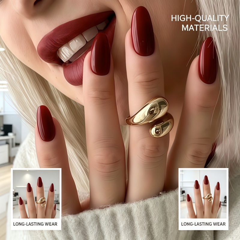 เล็บปลอมสีแดงไวน์ด้าน/เงา 24 ช - Nail Art Red Wine บทวิจารณ์และราคา