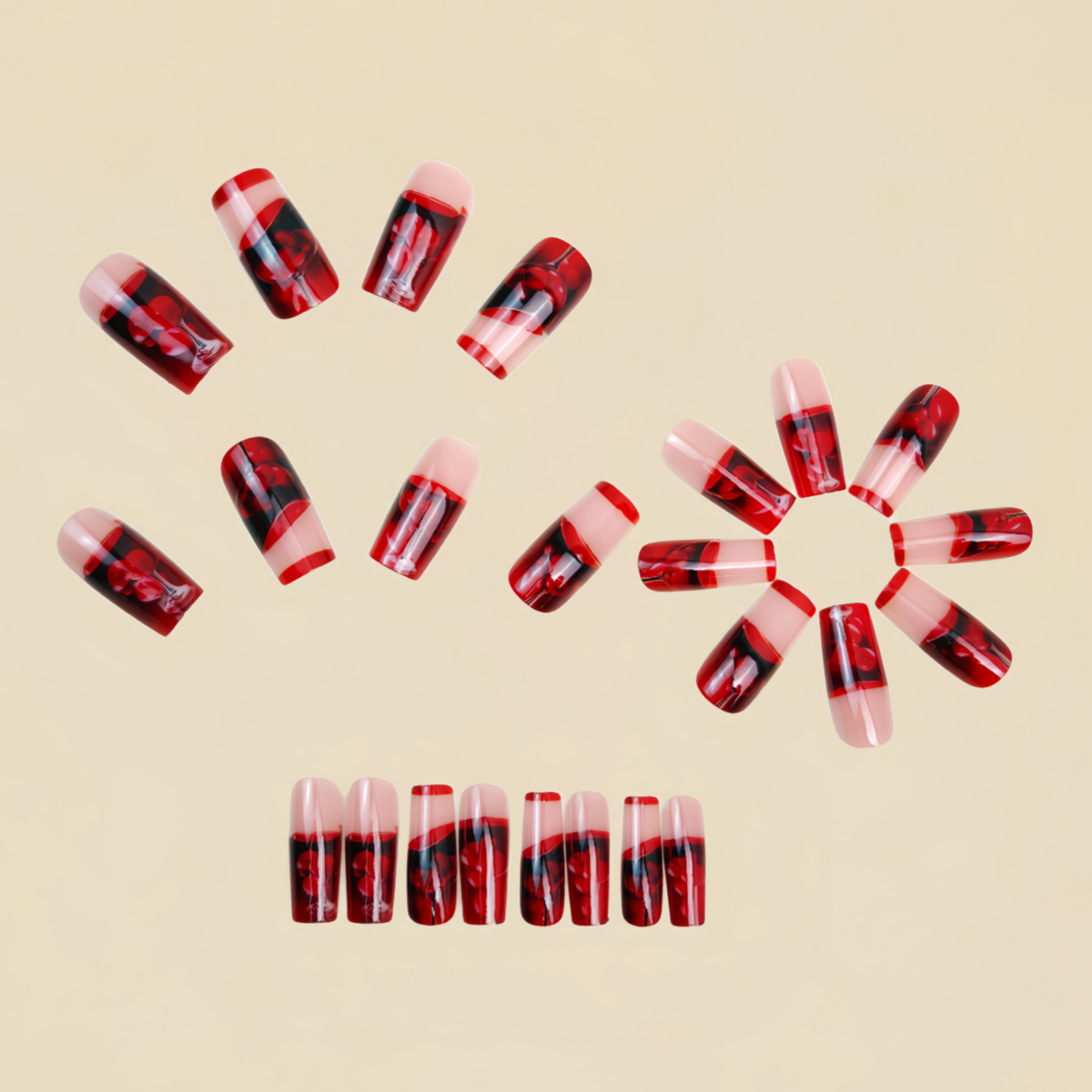 เล็บปลอมแบบยาวปานกลางสำหรับผู้ - Nail Art Red Wine บทวิจารณ์และราคา