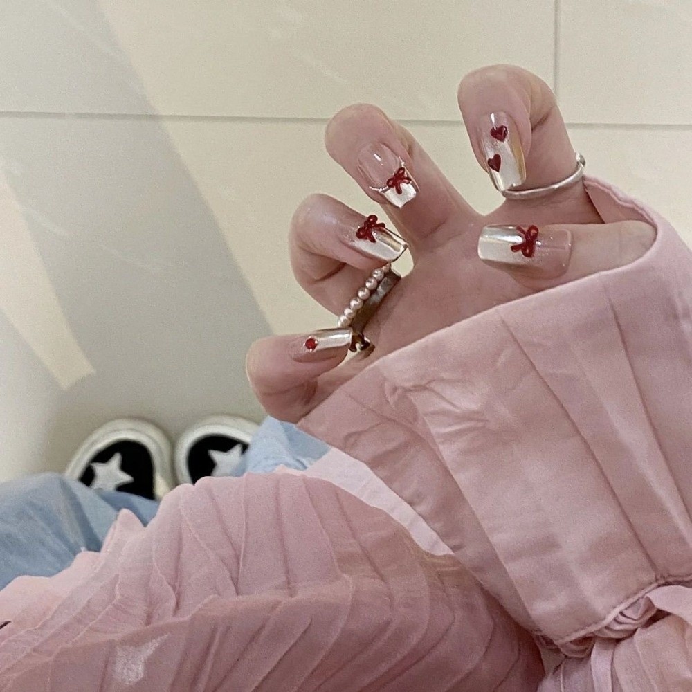 ของตกแต่งเล็บสีแดงไวน์ โบว์ 3  - Nail Art Red Wine บทวิจารณ์และราคา