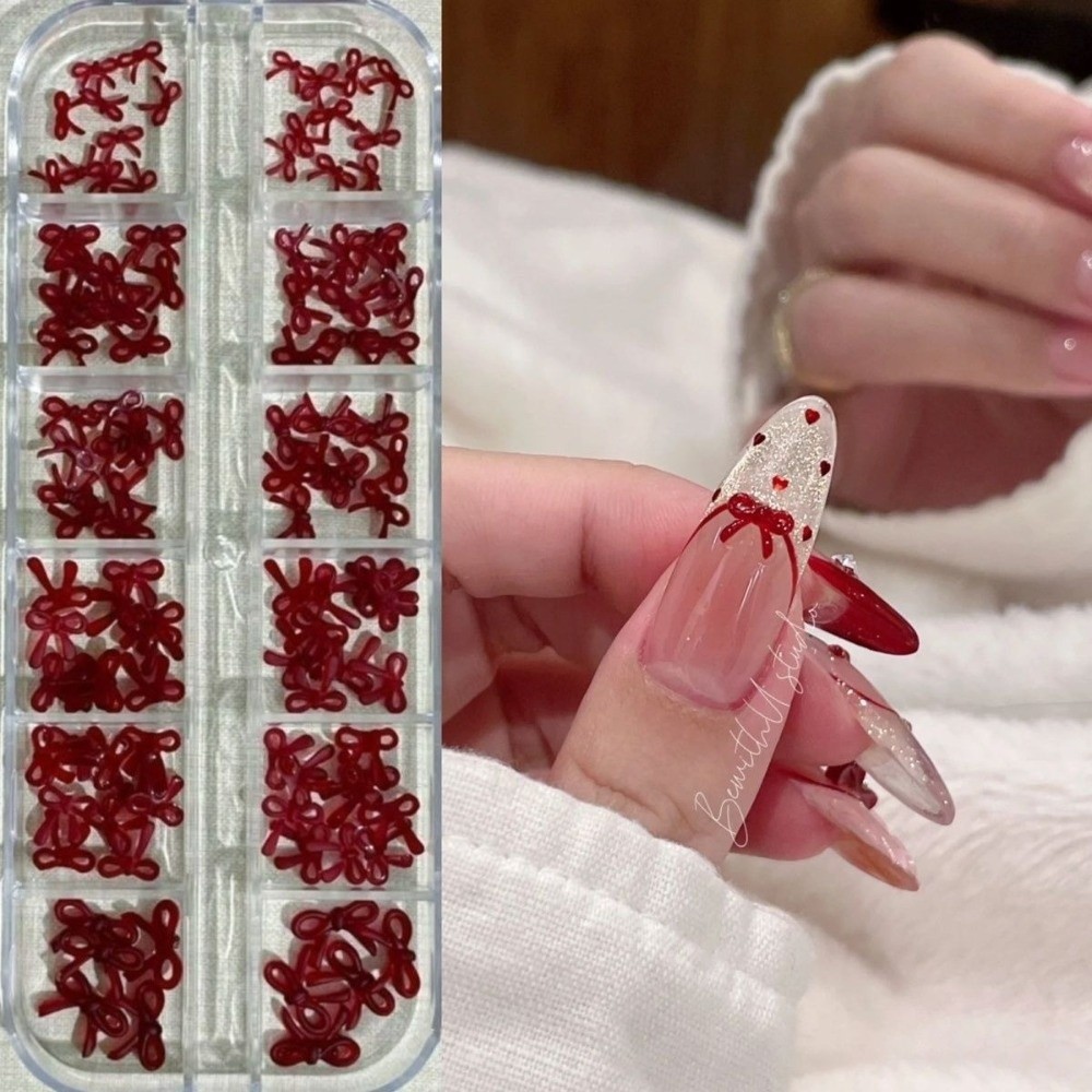 ของตกแต่งเล็บสีแดงไวน์ โบว์ 3  - Nail Art Red Wine บทวิจารณ์และราคา