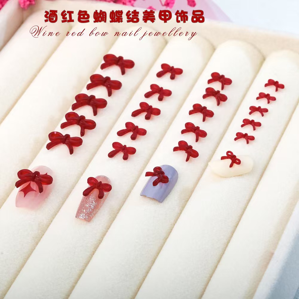 อุปกรณ์ตกแต่งเล็บรูปโบว์สีแดงไ - Nail Art Red Wine บทวิจารณ์และราคา