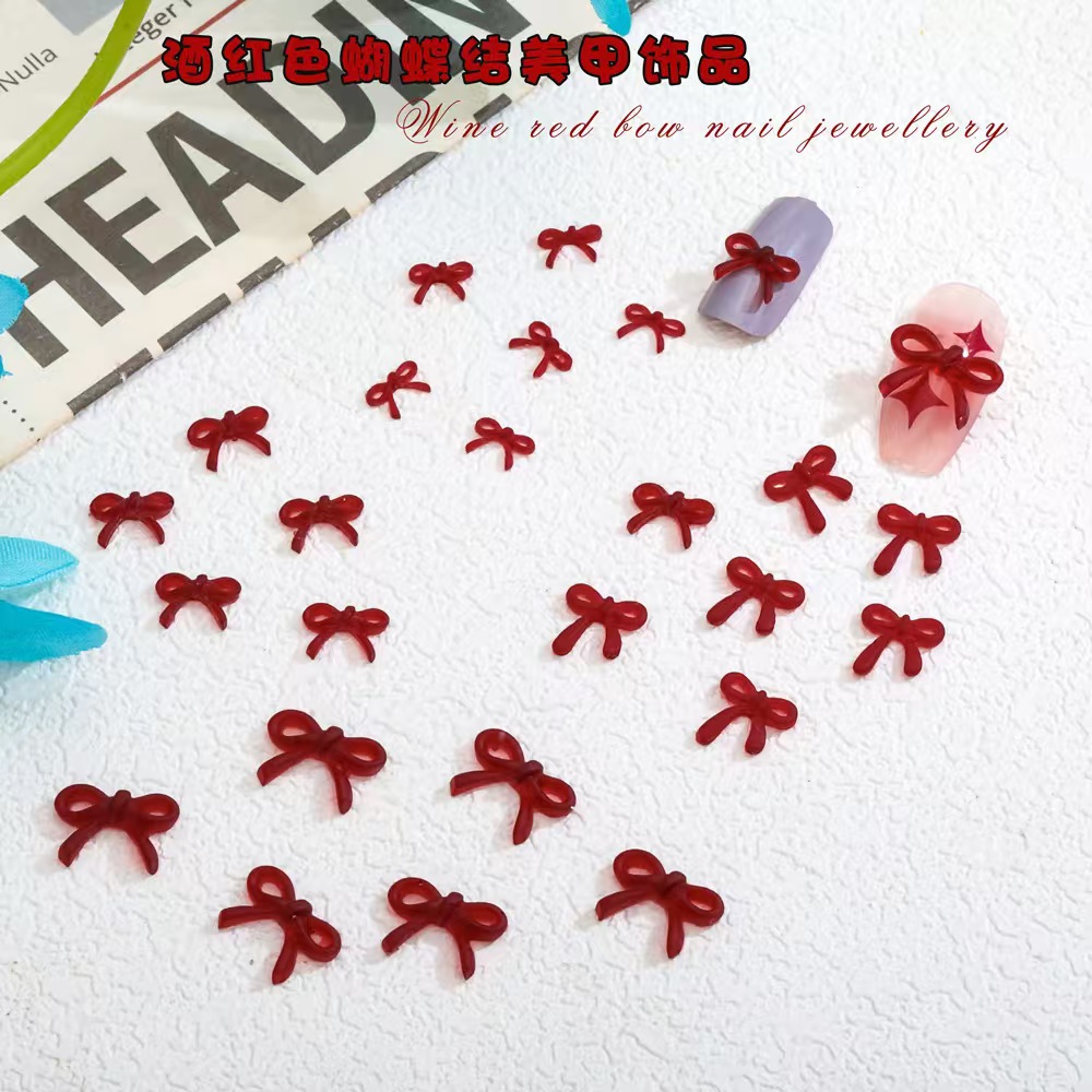 อุปกรณ์ตกแต่งเล็บรูปโบว์สีแดงไ - Nail Art Red Wine บทวิจารณ์และราคา