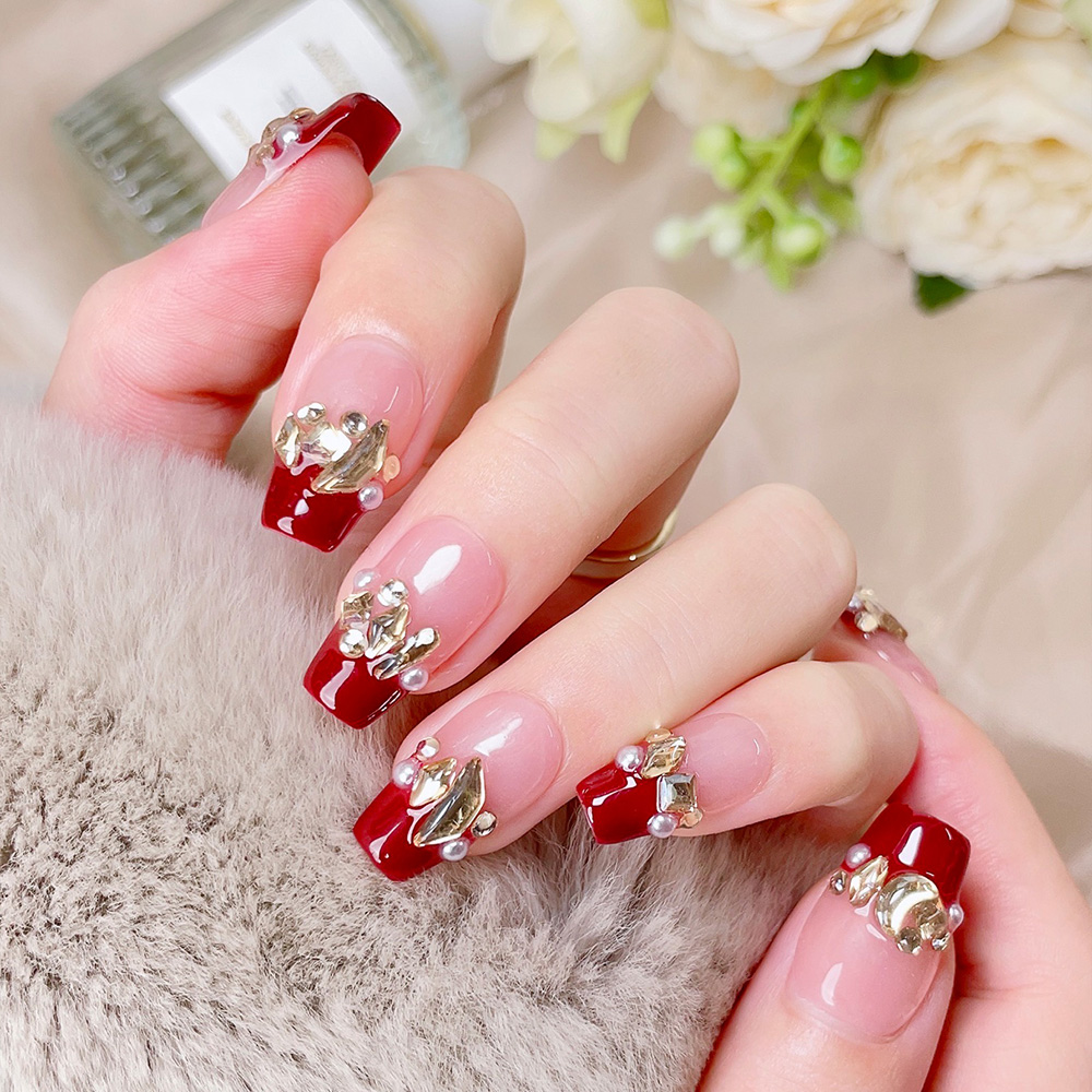 ชุดเล็บปลอมแบบกดติด 10 ชิ้น รู - Nail Art Red Wine บทวิจารณ์และราคา