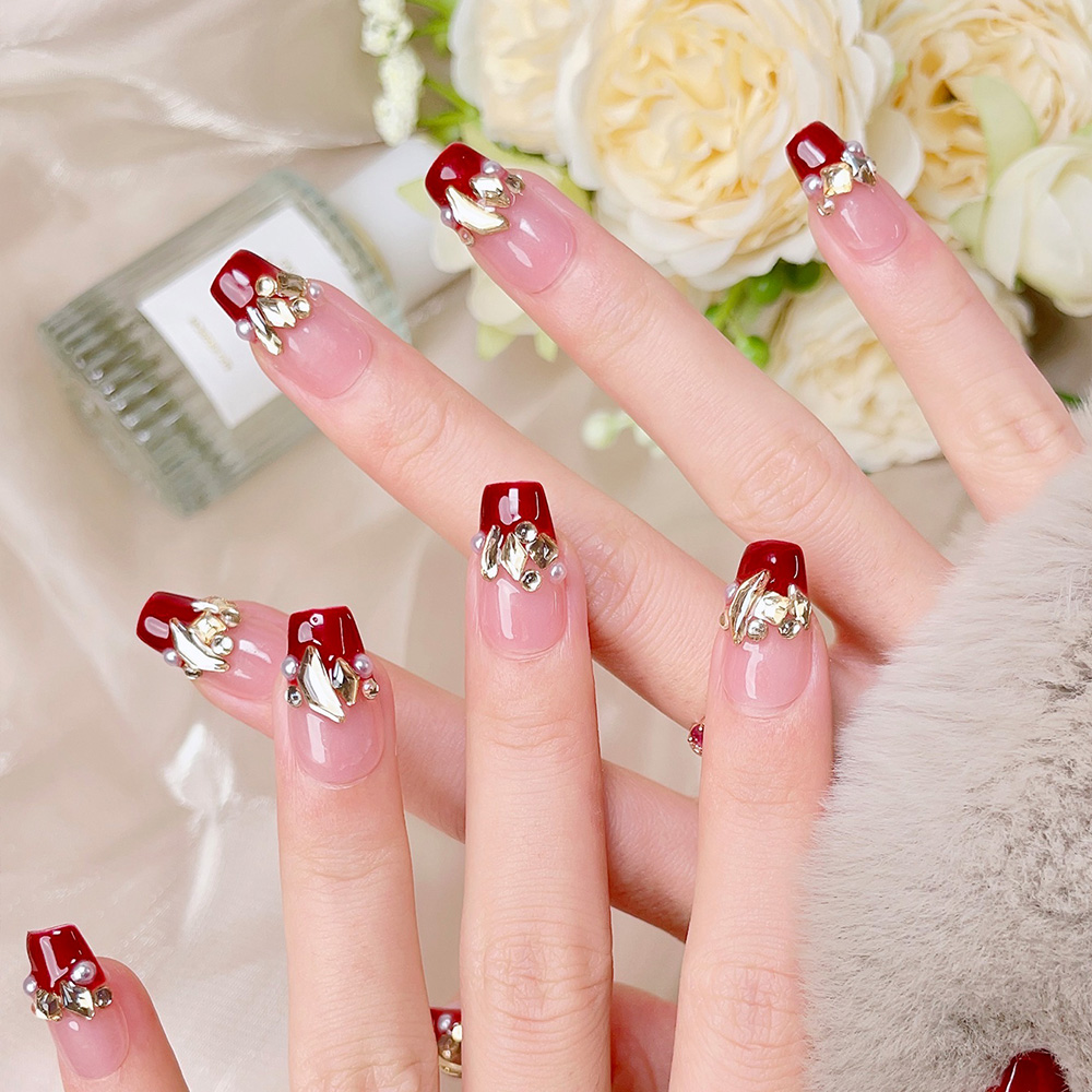ชุดเล็บปลอมแบบกดติด 10 ชิ้น รู - Nail Art Red Wine บทวิจารณ์และราคา
