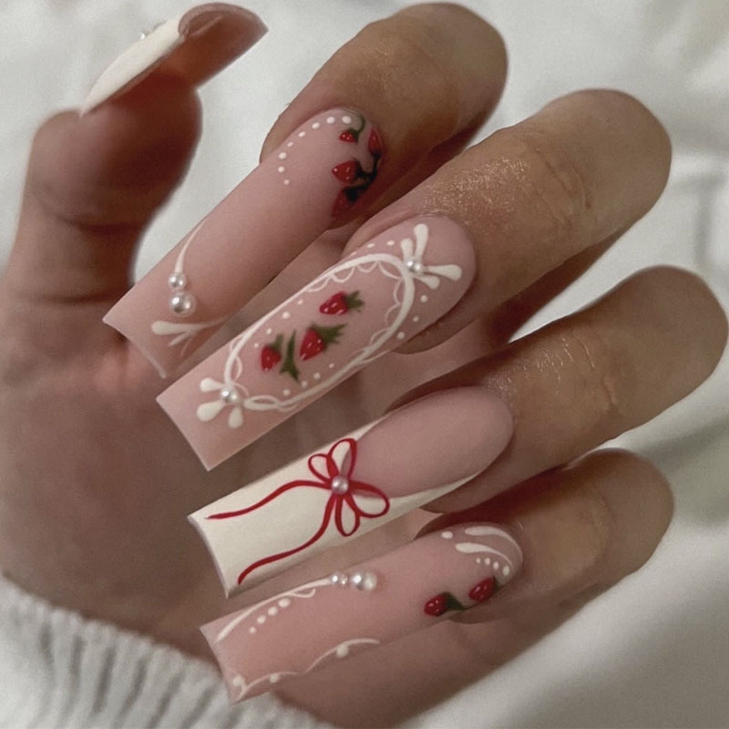 เล็บปลอมแบบกดติดลายดอกไม้ 24 ช - Nail Art French บทวิจารณ์และราคา
